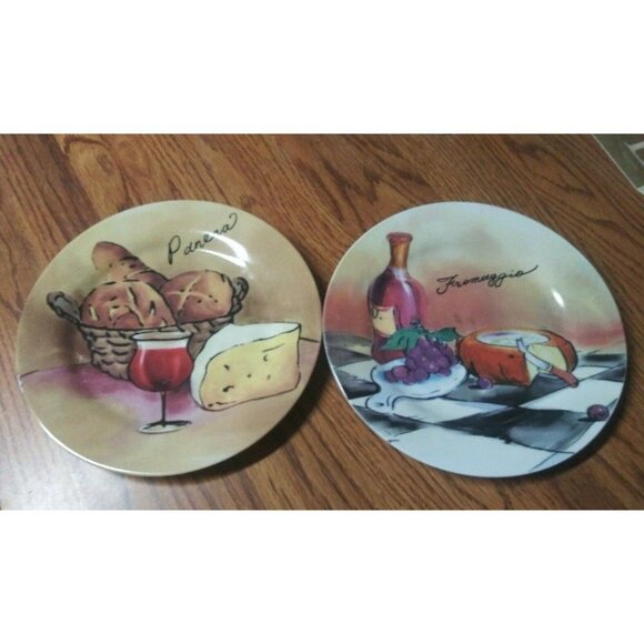 2 Appetizer Plates Pacific Island Creations Ceramic Panera Fromaggio Cheese EUC - Picture 1 of 6